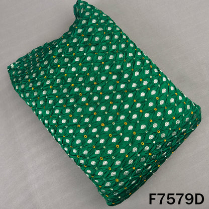 Green Pure Bandhani silk fabric with golden zari