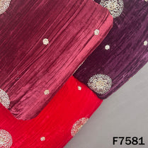 Multicolor crushed velvet fabric with zari sequin embroidery