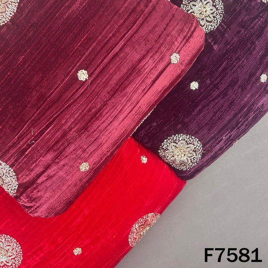 Multicolor crushed velvet fabric with zari sequin embroidery