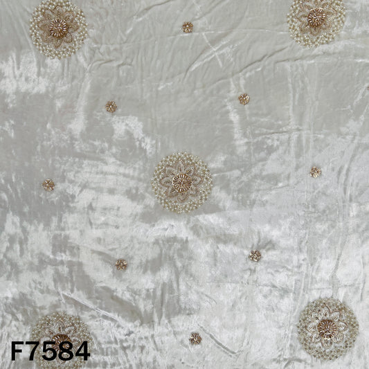 Dyeable crushed velvet fabric with zari sequin medallions