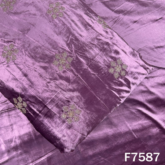 Lavender purple velvet top bottom set with zari embroidery