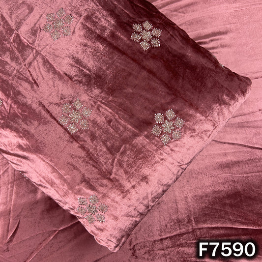 Dusty rose velvet top bottom set with zari embroidery