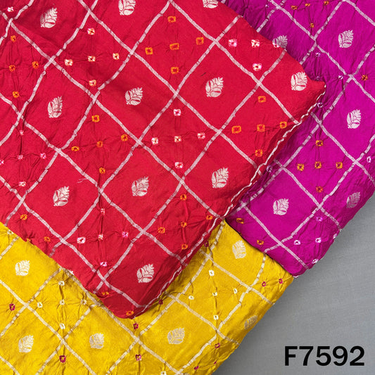 Multicolor Bandhani silk fabric with zari checks and floral butis