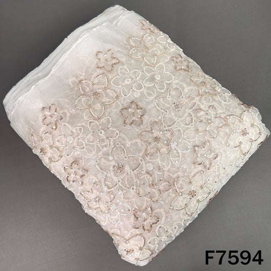 Ivory organza fabric with floral cut dana embroidery