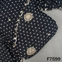 Black Chinnon chiffon suit fabric with zari embroidery