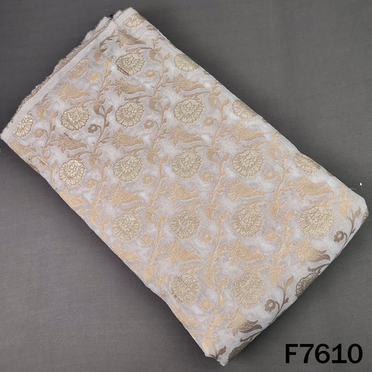 Ivory dyeable georgette fabric with golden floral zari embroidery