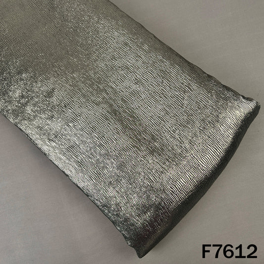 Charcoal grey wrinkled georgette fabric with metallic foil work