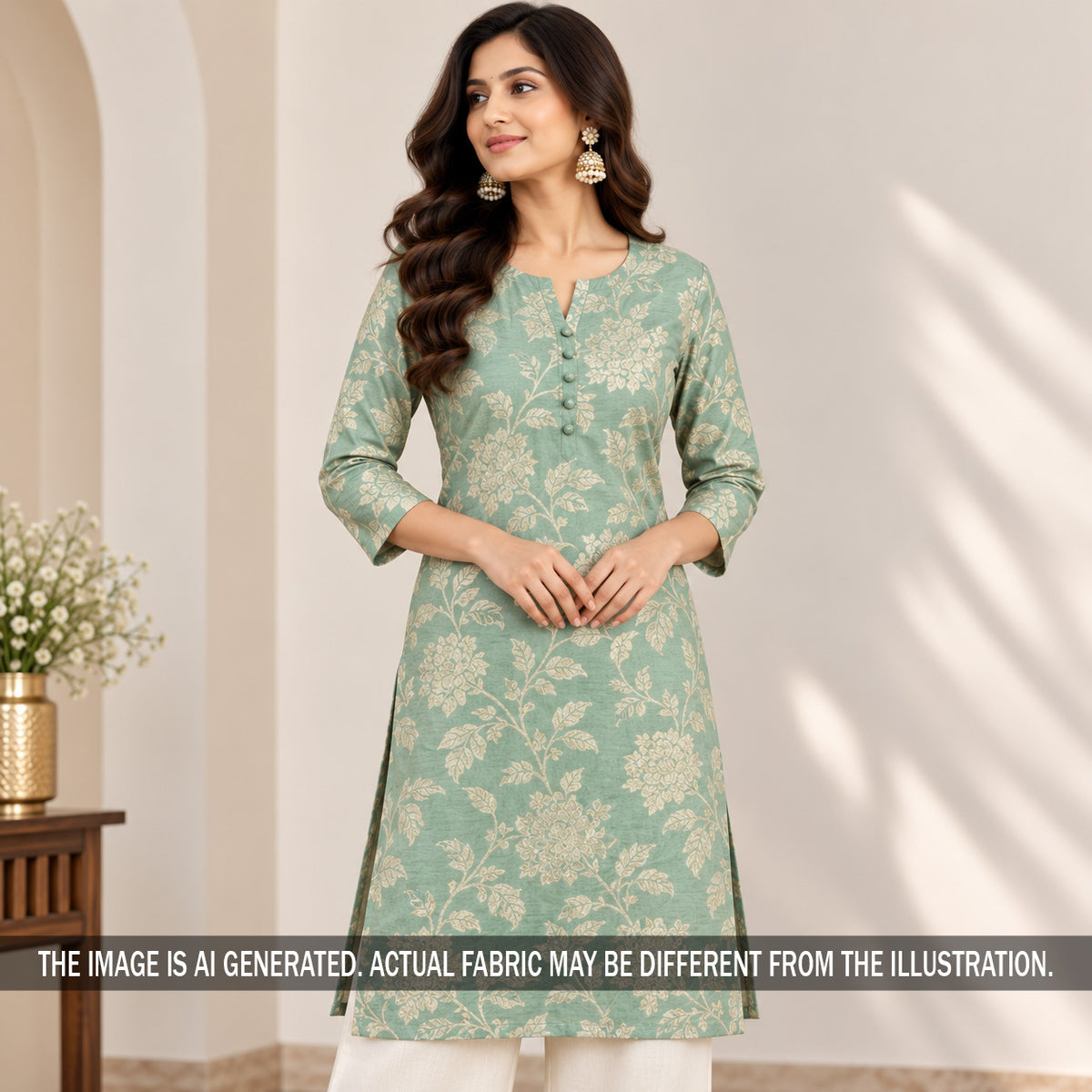 Mint green zari work Monga silk suit styled on model