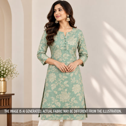 Mint green zari work Monga silk suit styled on model