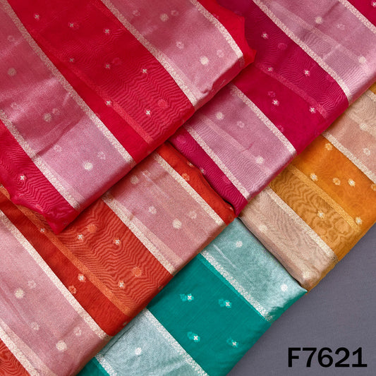 Multicolor tissue organza fabric with metallic zari stripes and butis