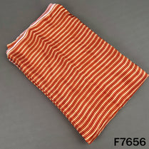 Rust orange crepe fabric with fine cream vertical stripes