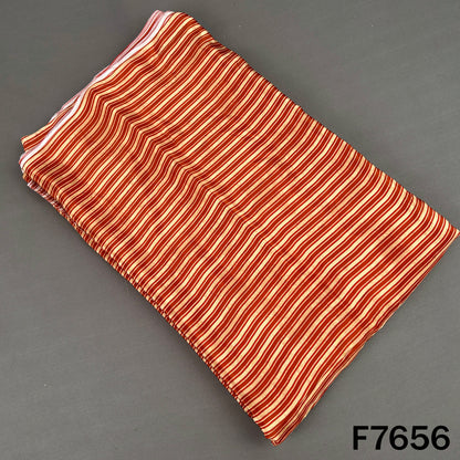 Rust orange crepe fabric with fine cream vertical stripes