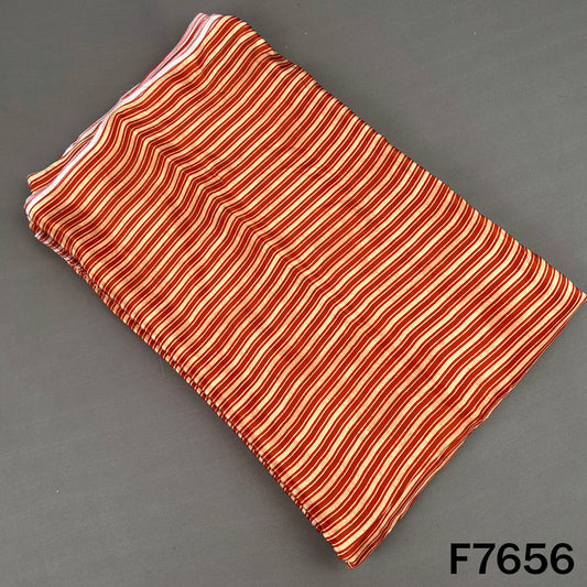 Rust orange crepe fabric with fine cream vertical stripes
