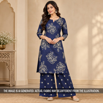 Navy blue floral embroidered Pure Chanderi silk suit styled on model