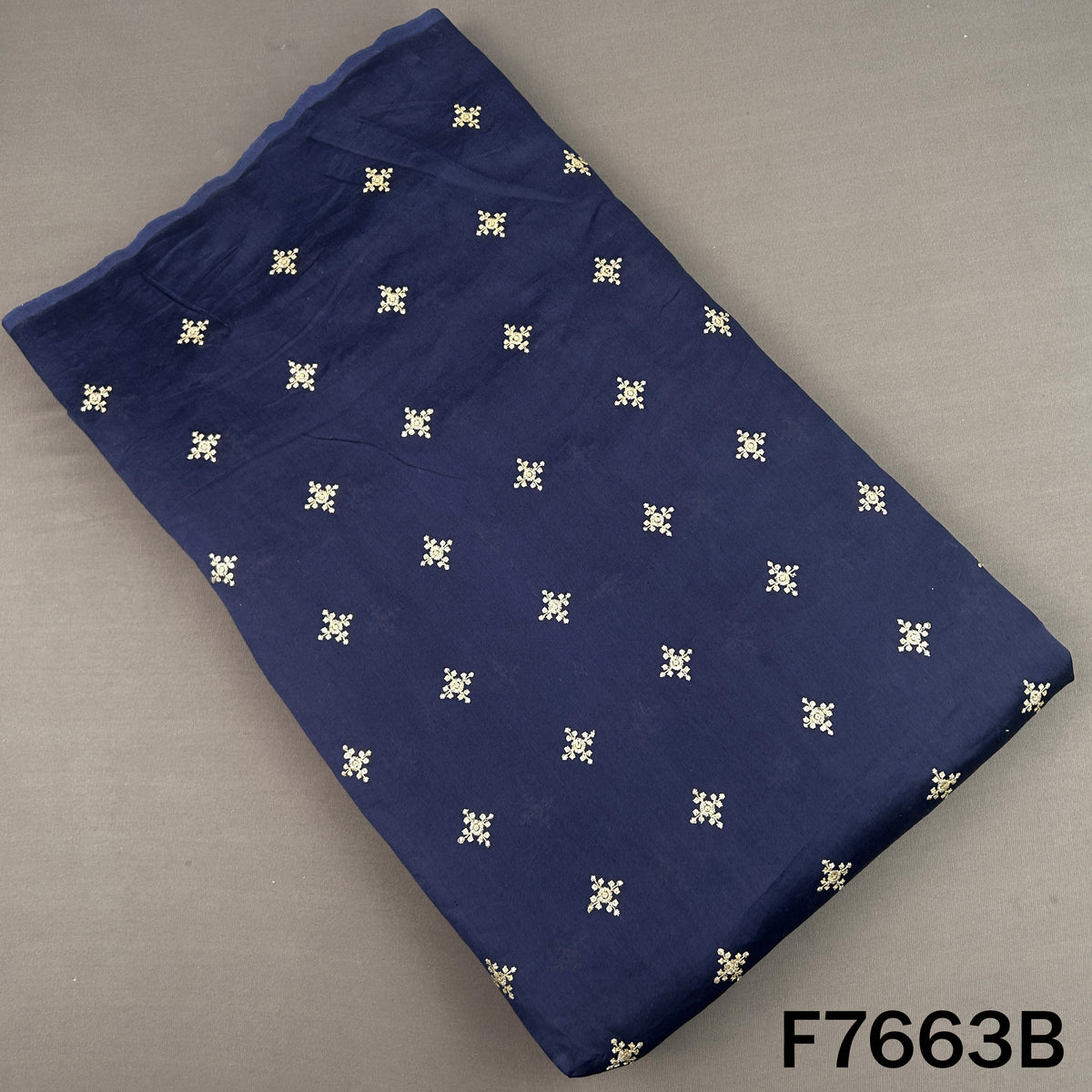 Navy blue Chanderi silk bottom fabric with scattered embroidered buti motifs