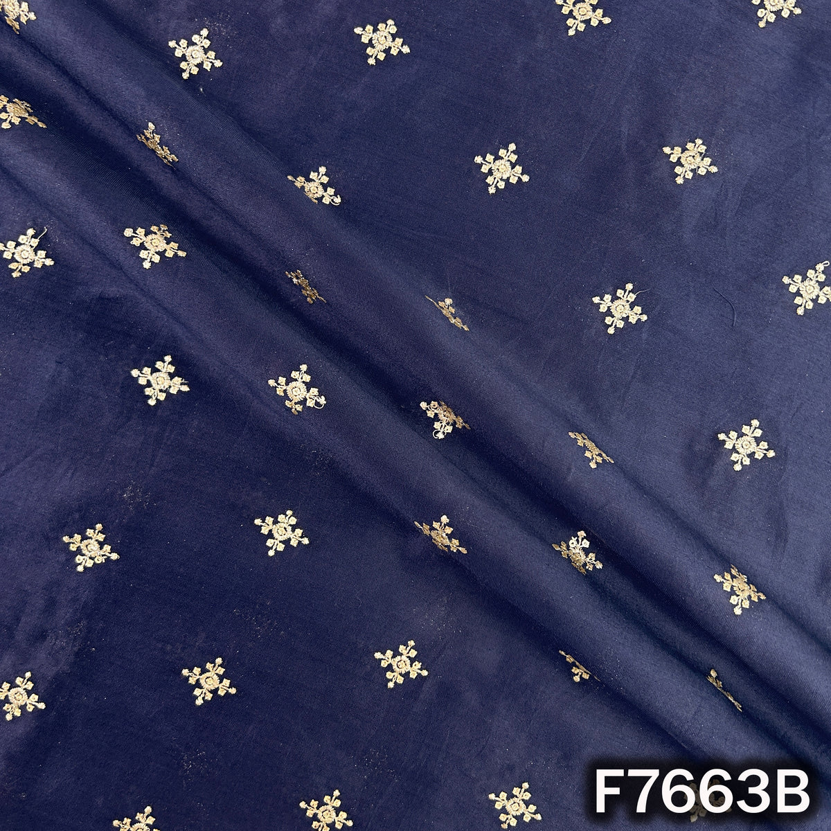 Draped navy blue Pure Chanderi silk bottom fabric with delicate sequin buti work