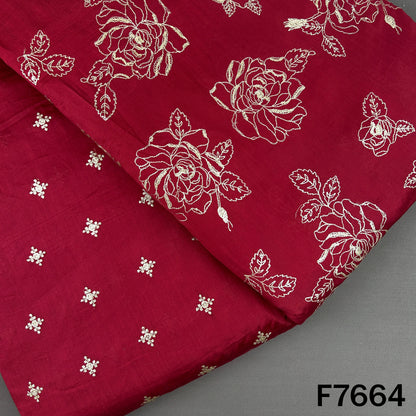 Maroon Pure Chanderi silk top and bottom fabric with floral thread embroidery
