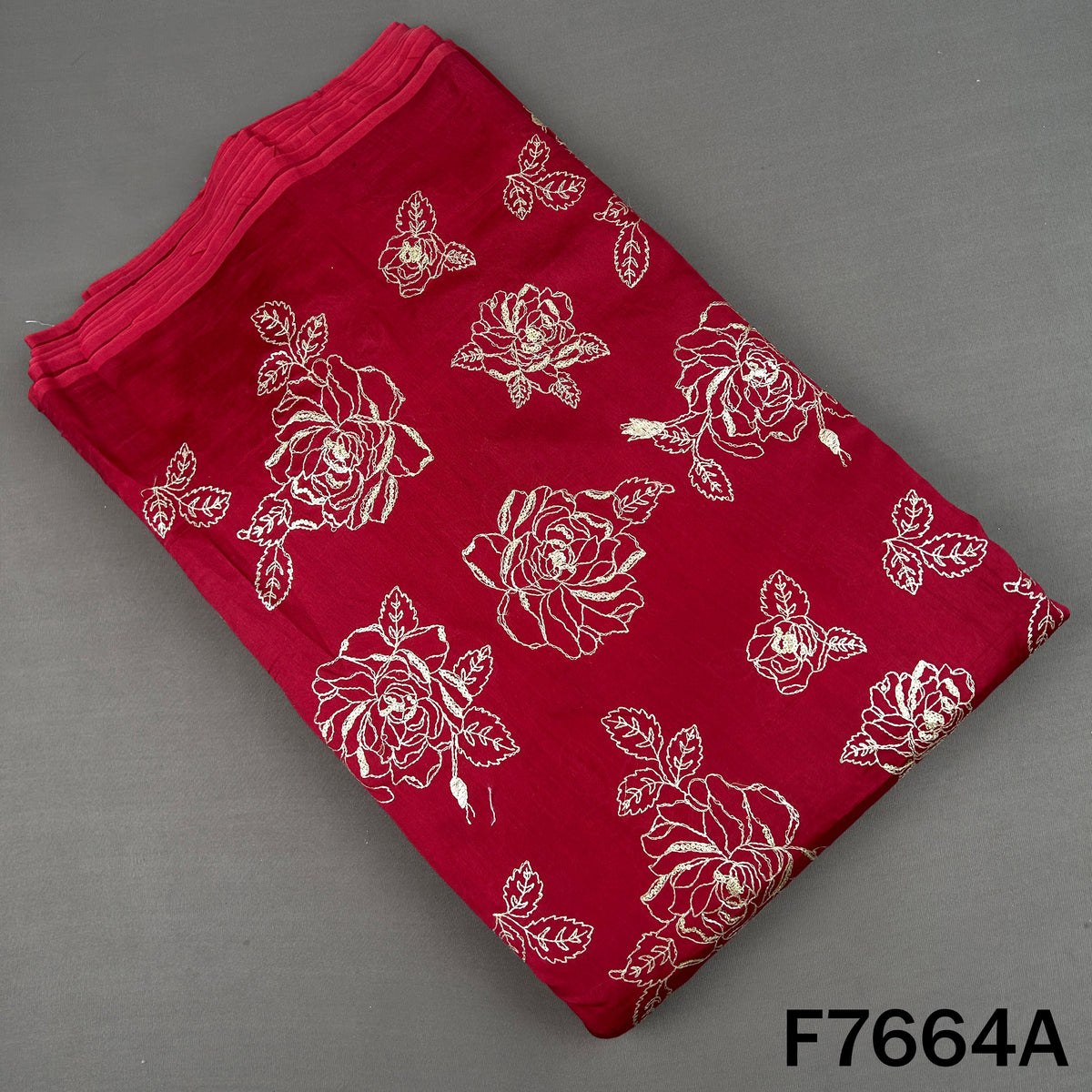 Maroon Chanderi silk top fabric with rose floral thread and sequins work