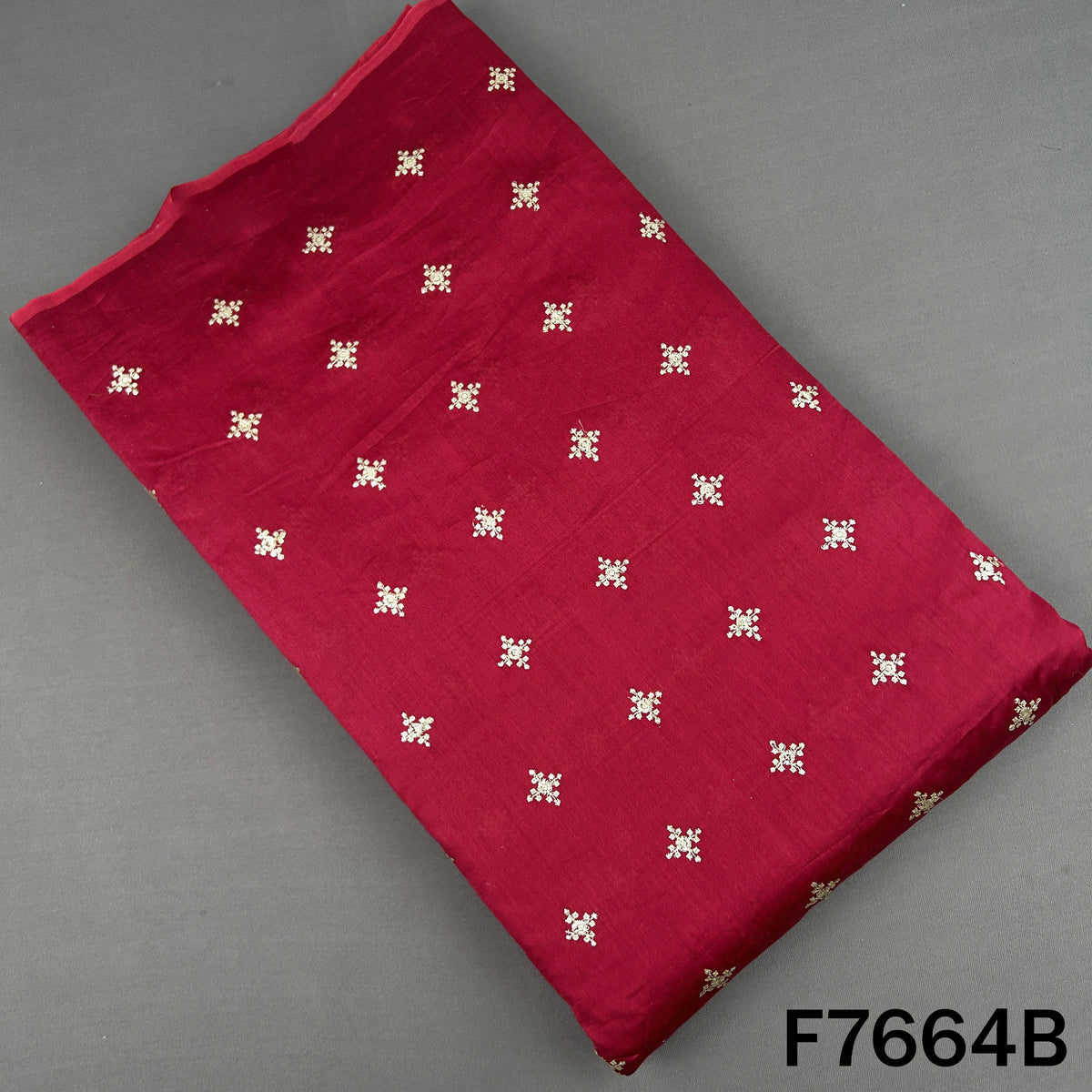 Maroon Chanderi silk bottom fabric with scattered embroidered buti motifs