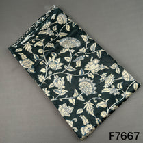 Dark green Pure Monga silk fabric with ivory floral vine print