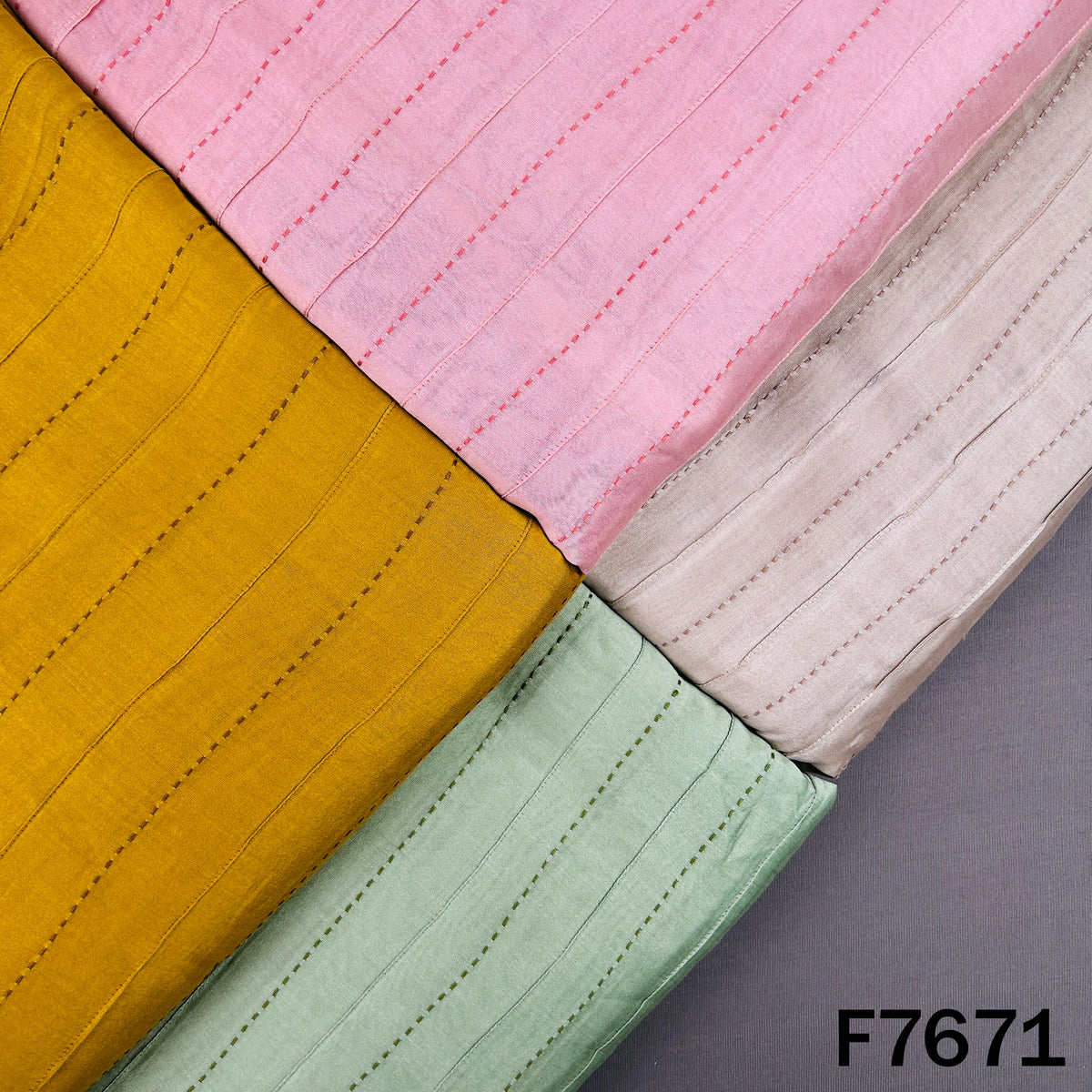Multicolor Monga silk fabric with linear thread embroidery