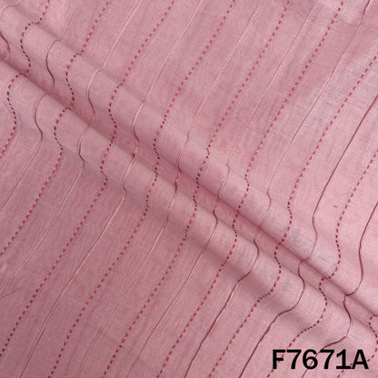 Draped pink Monga silk with fine embroidered stripes