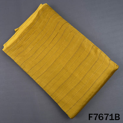 Mustard yellow Monga silk fabric with linear embroidery