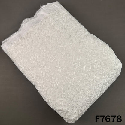 Ivory dyeable raw silk fabric with floral thread embroidery