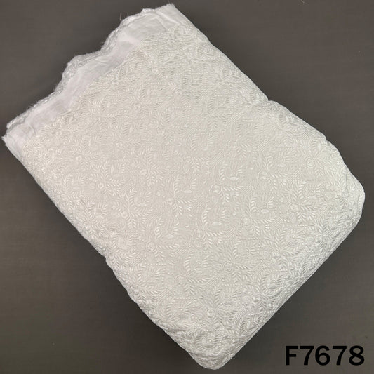Ivory dyeable raw silk fabric with floral thread embroidery