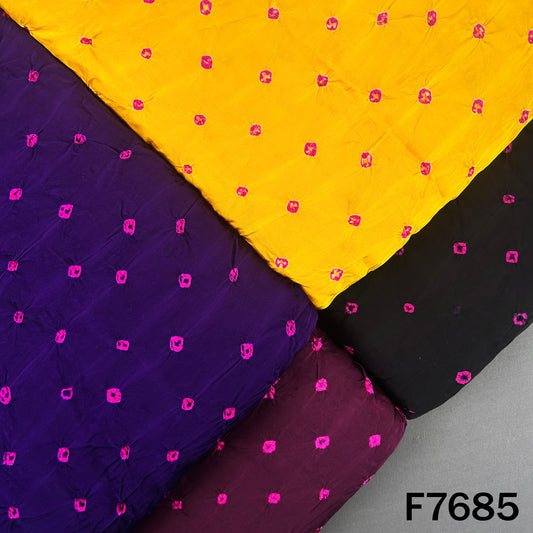 Multicolor modal satin fabric with pink Bandhani motifs