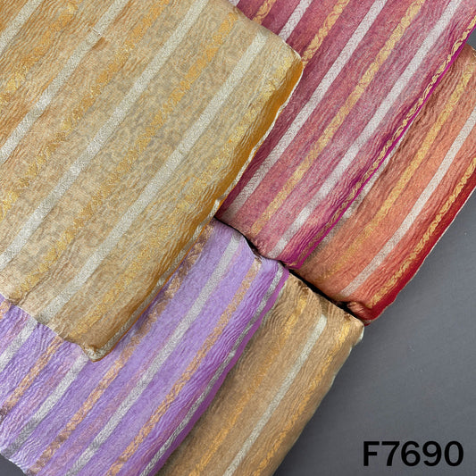 Multicolor crush tissue fabric with metallic gold silver stripes