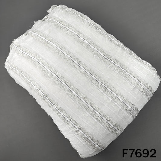 White dyeable georgette fabric with thread zari stripes