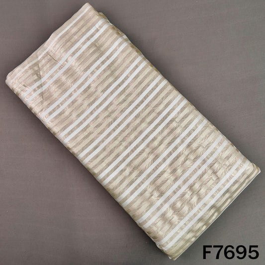 Champagne silver tissue fabric with metallic zari stripes