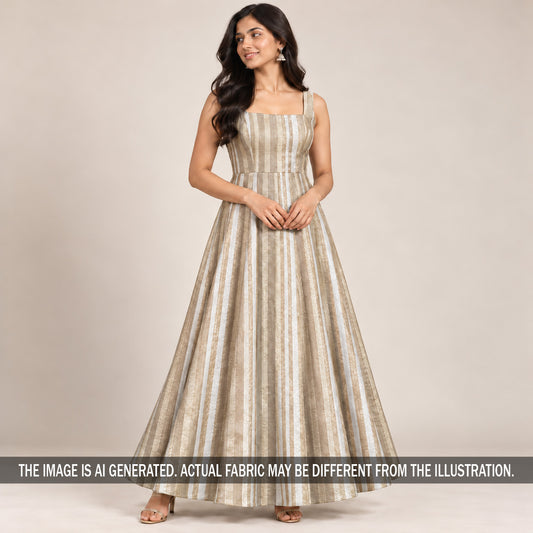 Champagne zari striped tissue gown styled on model
