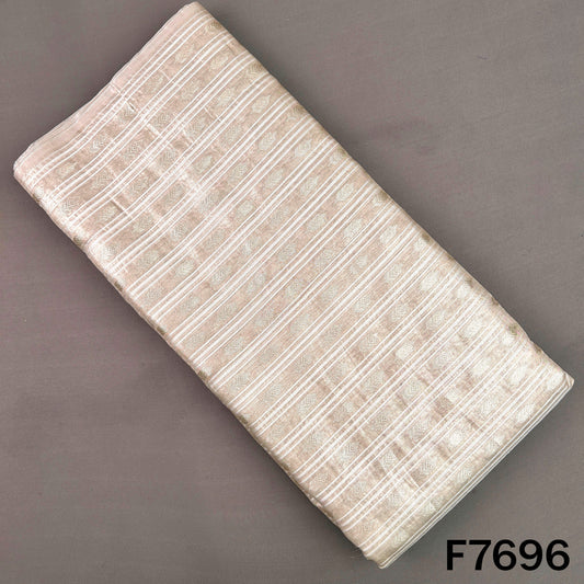 Champagne silver tissue fabric with zari buti stripes