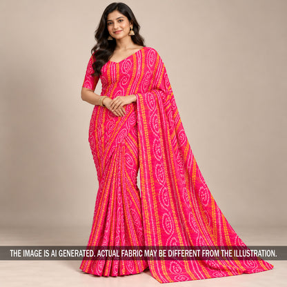 Pink Bandhani print georgette saree on model