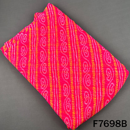 Rani pink georgette fabric with colorful Bandhani stripes