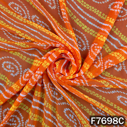Draped orange georgette with traditional Bandhani stripes