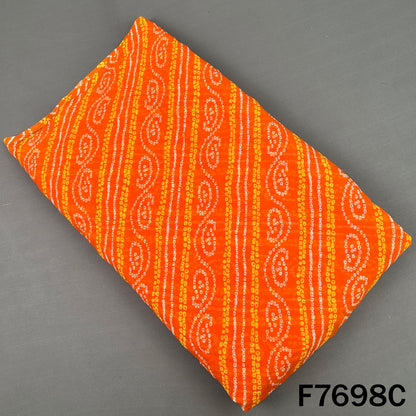 Orange georgette fabric with white Bandhani paisley motifs