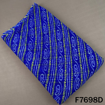 Royal blue georgette fabric with traditional Bandhani print