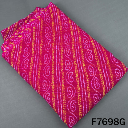Deep pink georgette fabric with yellow Bandhani stripes