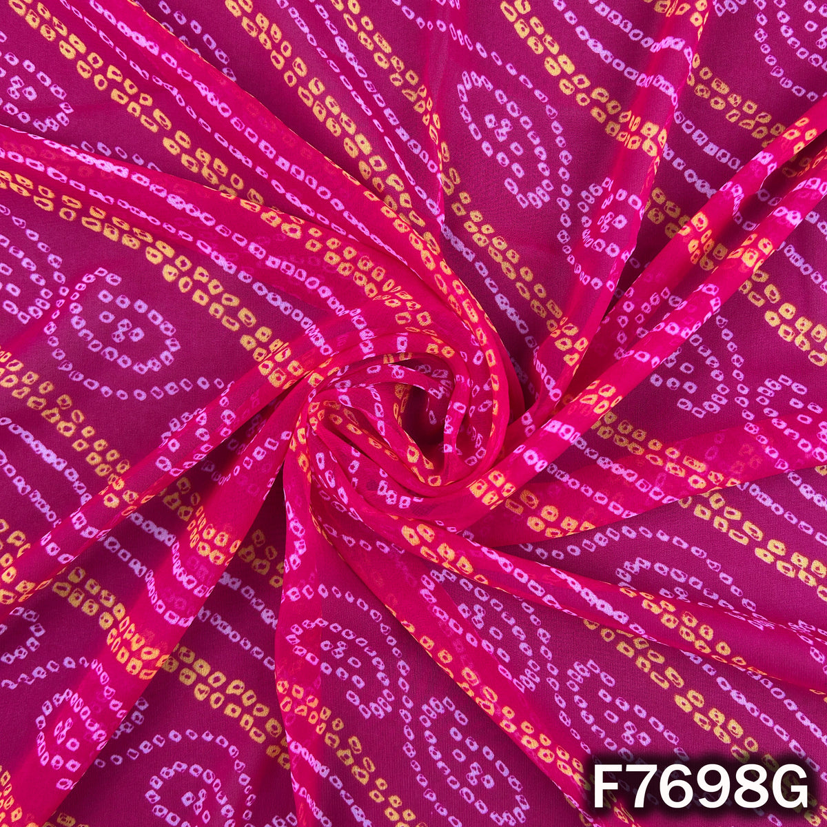 Draped deep pink georgette with Bandhani paisley print