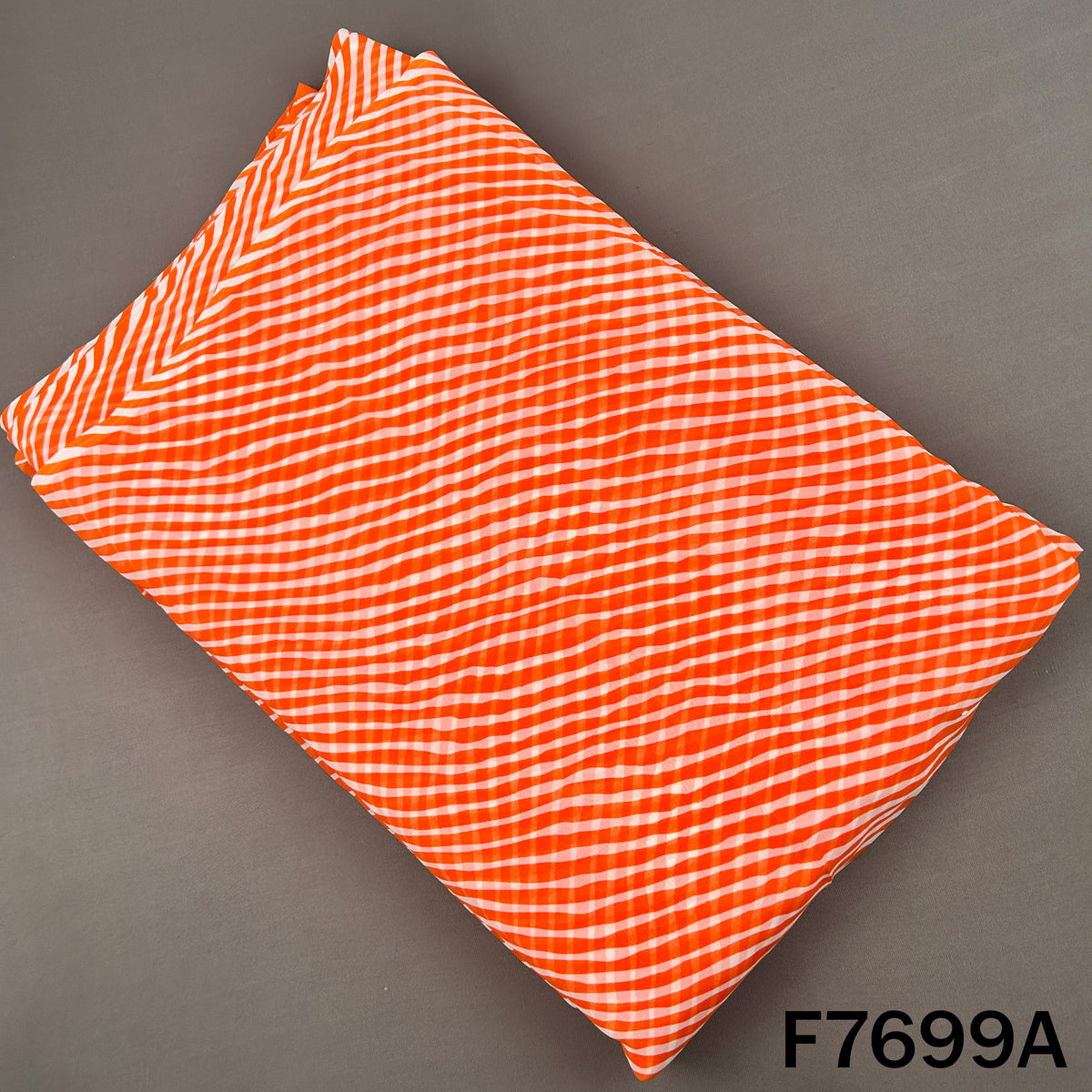 Orange georgette fabric with white Laheriya stripes