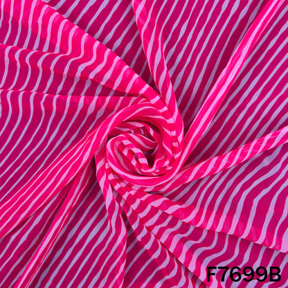 Draped pink Laheriya georgette with flowing white stripes