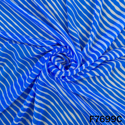 Draped royal blue georgette with traditional wave stripes