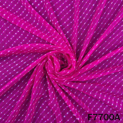 Draped pink georgette fabric with white dotted stripes