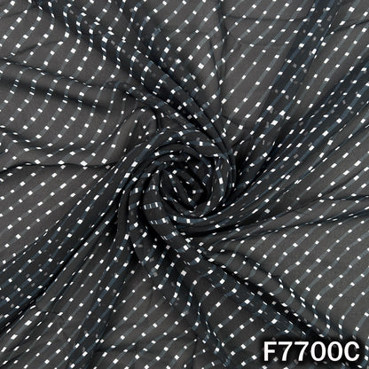 Draped black Laheriya georgette with delicate white stripes