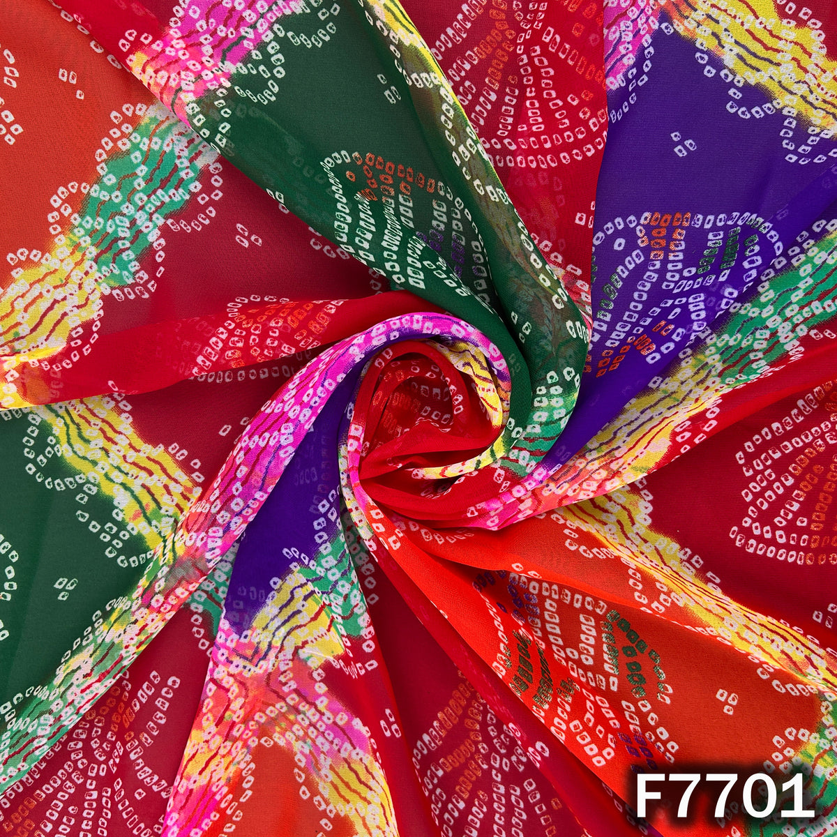 Draped multicolor georgette with traditional Bandhani geometric patterns