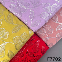 Multicolor georgette fabric with floral thread sequin embroidery