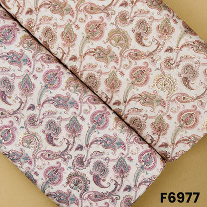 Semi silk fabric F6977 with elegant paisley floral foil print on a soft ivory base